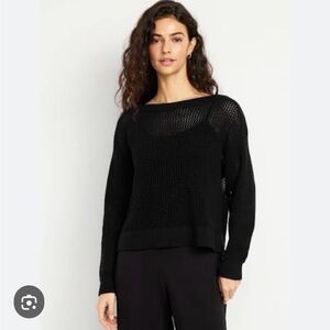 Old Navy boatneck open knit sweater — black, size L — NWT
